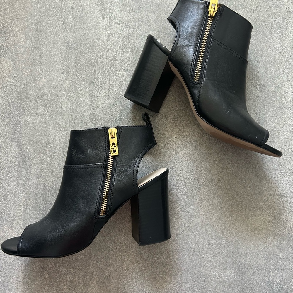 Cole Haan Black Leather Open Toe Ankle Boots - Picture 3 of 6